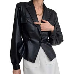 Spring Hot Sale Women Genuine Leather Jacket Sexy Blazer