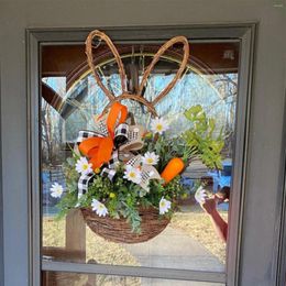 Decorative Flowers Easter Ear Hanging Basket With Carrot Daisy Summer For Front Door Outside Large Boxwood Wreath Year Round