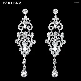 Dangle Earrings FARLENA Jewelry Silver Plated Hollow Out Drop Full Of Rhinestones Long Crystal For Women Wedding Accessory