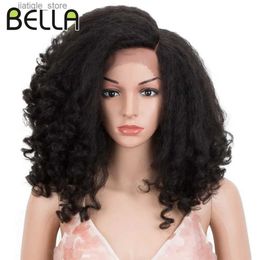 Synthetic Wigs Bella Curly Hair Synthetic Lace Wig Braided Dreadlock Big Hair Wig For Black Women 14 inch Kinky Curly Hair Synthetic Front Wig Y240401