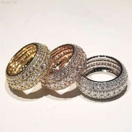 Fashion Jewelry 925 Sterling Silver Iced Out Rings Platinum Plated Full Band Eternity Moissanite Diamond Rings for Men