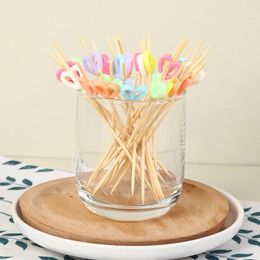 Forks 100Pcs Colourful Heart Cocktail Picks Wooden Toothpick Skewer Snack Fork Fruit Bamboo Party Wedding Supplies