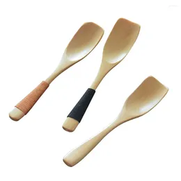 Spoons 3pcs Wood With Tied Line On Handle Stirring Soup Spoon Jam Tableware For Home (3 Pattern)