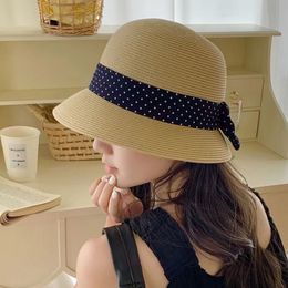 Women's Spring/Summer Designer Bucket Hat with Dotted Bow Decoration Letter Classic Straw Hat Outdoor Elegant and Cute Beach Hats
