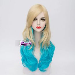 Wigs 26" Lolita Women Blonde Mixed Sky Blue Long Curly Hair Anime Ombre Cosplay Wig