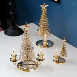 Candle Holders Christmas Tree Modelling Candlestick European Metal Holder Ornament Candlelight Dinner Table Decorations