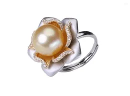 Cluster Rings Gorgeous Giant 11-12mm Round Natural South China Sea Gold Pearl Ring 925S