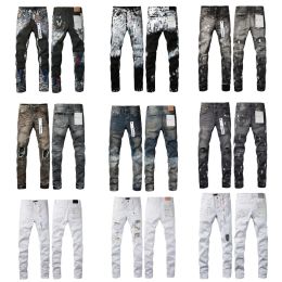 Designer lila varumärke jeans män kvinnors high street tvätt denim broderad blixtlås knapp smal rak ben jeans klassiska mode gata slitage lyx jeans hipster