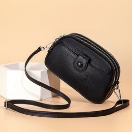 Real Leather Women Fashion Shoulder Bag Mini Cross Messenger Bags Female Small Purse Three Zipper Pockets Design Luxury Handbag 240326