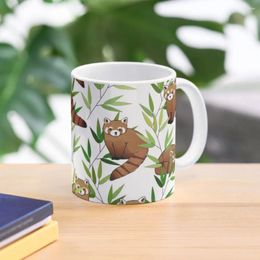 Mugs Red Panda & Bamboo Leaves Pattern Coffee Mug Glass Cups Anime Cup For Cafe Aesthetic