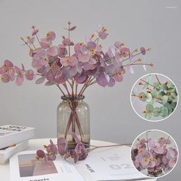 Decorative Flowers 3 Forks Eucalyptus Leaf Diy Green Plant Long Branch Vase Decoration Simulation Flower Arrangement Bouquet Wedding Party