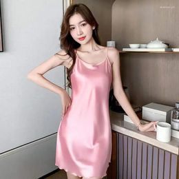 Women's Sleepwear Sexy Pyjamas Nightgown Silk Women Wear Night Suspender Solid Nightdress Pink Colour Lace Thin