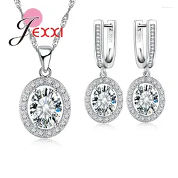 Necklace Earrings Set Big Oval Rhinestone Crystal Pendant Luxury Woman Wedding Jewellery Stainless 925 Sterling Silver