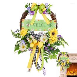 Decorative Flowers Front Door Wreath Artificial Flower Bow Eucalyptus Wreaths Spring Summer Fall Festival Farmhouse Hangings Decor Porch