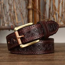 Belts 3.3CM pure denim high-quality genuine leather mens English waistband mens shoulder strap brass buckle jeans denim Cintos luxury Q240401