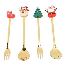 Spoons 4pcs Christmas Forks Stainless Steel Cute Stylish Tableware Set For Coffee Tea Dessert
