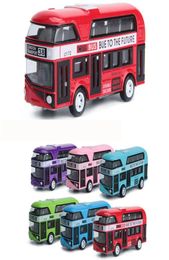 HT Diecast Alloy London Doubledecker Bus Sightseeing Car Model Toy Pullback Ornament for Christmas Kid Birthday Boy Gift Co7107717