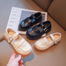 Children Leather Shoes for Girls Black Beige Flats School Party Wedding Fashion Kids Classic Vintage 2023 Spring 240321