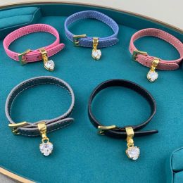 Bangles Hot Sale Fashion Luxury Brand Real Leather Bracelet Crystal Stone Bangle For Women Party Daily High Quality Jewelry Gold Color
