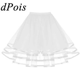 Womens Girls Tiered Tulle Underskirt Skirt Elastic Waist Hoopless Petticoat Puff Aline Skirts for Dress Accessories Underskirts 240401