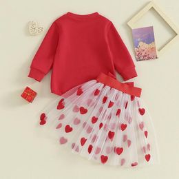 Clothing Sets Born Baby Girl Valentines Day Outfit Letter Romper Long Sleeve T-Shirt Tops Heart Mesh Dress Skirt Set