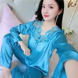 Sexy Pyjamas Ice Silk Kawaii Clothes Women Sleepwear Sexy Big Size Pajama Sets Lace Loungewear Set Korean Fashion Loose Spring Autumn Pajamas 2404101