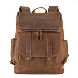 Backpack Vintage Crazy Horse Leather Men Backpacks Shoulder Travel For 15.6" Laptop Bag Outdoor School Male Handbag