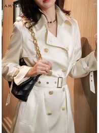 Women's Jackets High-Grade White Silk Satin Blazer Collar Fashion Metal Buckle Midi Lace-up Socialite Temperament Slim For Women