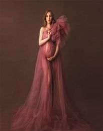 Elegant One Shoulder Tulle Maternity Dresses See Through Sexy Women Plus Size Tulle Maternity Dressing Gowns For Pography 210305389254