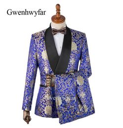 new Design Colorful Flower Brocade Tuxedos For Men Fashion Shawl Lapel Men Party Prom Suits Blazer Pants Groom TuxedosJacketPant3601744