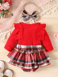 Clothing Sets Baby Boys 2-Piece Outfit Set Gentleman Bowtie Long Sleeve Romper And Plaid Pants With Suspender Strap Infant Fall Clothes