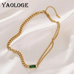 Pendant Necklaces YAOLOGE Square Green Zircon For Women European And American Simplicity Gold Plated Braided Chain Jewellery Gift