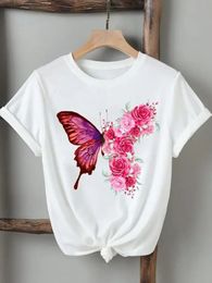 Women Lady Tshirts Printed Fashion Casual Tee Flower Wing Butterfly 90s Short Sleeve Graphic T Top Clothing Printing TShirt 240328