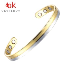 Bangles Oktrendy Magnetic Pure Copper Cuff Bangle For Women 8mm Adjustable Health Energy Gold silverColor Matching Magnetic Bangles