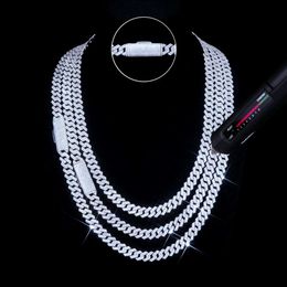 Iced Out Vvs Moissanite Prong Cuban Link Chain Hiphop 8mm 10mm Two Row 925 Sterling Silver Moissanite Cuban Link Chain