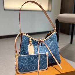 Denim Vintage Designer Shoulder Women Tote Bags Handbag travel Carryall Old Flower Underarm Bag Print Purse Backpack Gold Hardware Pouch Blue bag pochette