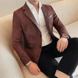 Men's Suits Men Jacket Office Collar Stitching PU Leather Solid Colour Single-breasted Blazer Business 4XL Casual Suit Coat 2024