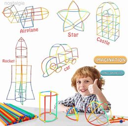 Blocks 100pcs Childrens DIY Educational Straw Blocks Creative Assembling And Building Toys Parent-child Interaction Kindergarten Gifts 240401