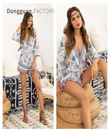 Girl Long Sleeve Lady Autumn Plus Size Print Even Party Dress Jumpsuit for Woman Casual Rompers White Fashion Blue Short Tassel9063470163