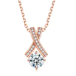 Pendant Necklaces Fashion Round Cubic Zirconia For Women Cross Choker Collar Chain On Neck Rose Gold Colour Jewellery N302