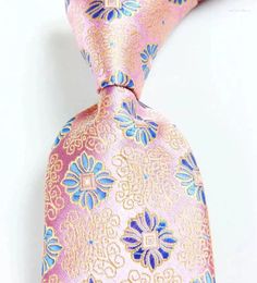 Bow Ties Classic Geometric Pink Blue Tie JACQUARD WOVEN Silk 8cm Men's Necktie Business Wedding Party Formal Neck