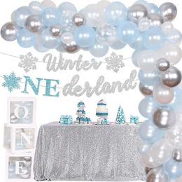 Party Decoration Winter Onederland 1st Birthday Decorations For Boy Girl Snowflakes Supplies Blue Silver Balloon Garland One Boxes