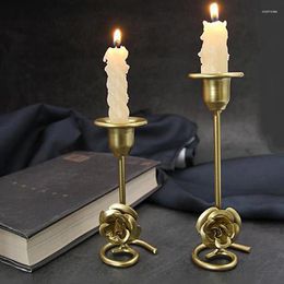 Candle Holders Stand Elegant Rose Carved Candlestick Vintage Romantic Decorative Iron Single Head Holder Home Party Decor