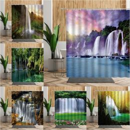 Shower Curtains Waterfall Landscape Natural Forest Scenery Bathroom Decors Living Room Hanging Cloth With Hook Home Bath Curtain