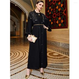 Ethnic Clothing Handsewn Diamonds Open Abaya Dubai Turkish Islamic Kimono Muslim Women Party Evening Eid Kaftan Saudi Belt Dress Caftan