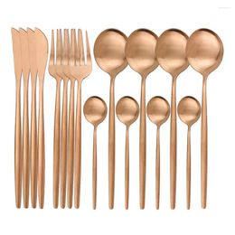 Flatware Sets 16Pcs Rose Gold Dinnerware Set Cutlery Stainless Steel Tableware Knife Fork Spoon Kitchen Matte Silverware