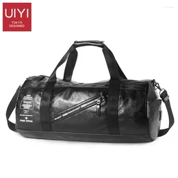 Drawstring UIYI 2024 Men's Shoulder Bag Black Fitness Large Capacity Travel Messenger Waterproof Fabric Simple Design