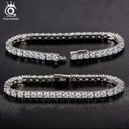 Chain ORSA JEWELS Authentic 925 Sterling Silver Tennis Chain Bracelet Handmade Mens High end Bracelet SB128 Q240401