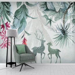 Wallpapers Milofi Custom Large Wallpaper Mural Nordic Green Tropical Plant Banana Leaf Elk Background Wall Decoration Painting