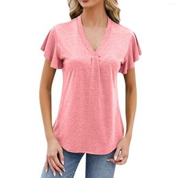 Women's T Shirts Casual Solid Color V-Neck Loose Short Sleeve T-Shirt Top Cropped Y2k Tops Cute Tank Luxury Clothes Women